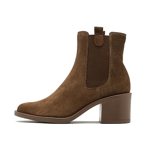 RYŁKO - Damen Stiefeletten aus Veloursleder, mit Absatz, Lederfutter, Dämpfungsschaum, 5PY76_V - Braun, Größe 36 von RYŁKO