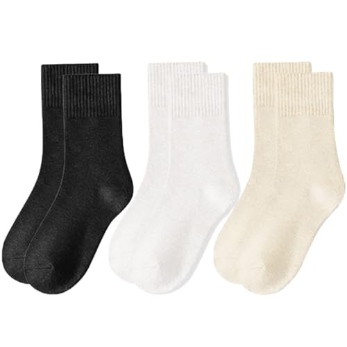 RYMAUP® 3 Paar Damen Socken mit mittlerer Wade, ästhetische Sportsocken für Freizeitkleidung, Socken aus Premium-Baumwolle, Geschenk niedliche gestrickt von RYMAUP