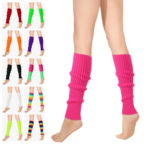 RYMAUP® Stilvolle 80er- und 90er-Jahre-Beinwärmer für Damen, gerippte Beinsocken, trendige Accessoires für Yoga, Laufen, Wandern,Fluoreszierendes Rosenrot von RYMAUP