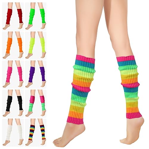 RYMAUP® Stilvolle 80er und 90er Jahre Beinwärmer für Damen, gerippte Beinsocken, trendige Accessoires für Yoga, Laufen, Wandern,Rosa und grüner Doppelzauber von RYMAUP