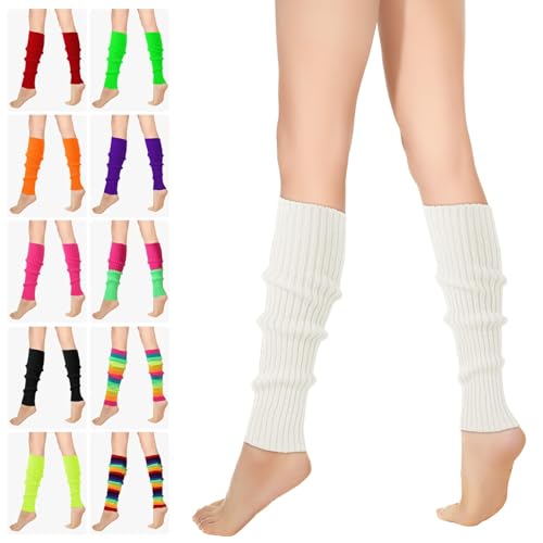 RYMAUP® Stilvolle 80er- und 90er-Jahre-Beinwärmer für Damen, gerippte Beinsocken, trendige Accessoires für Yoga, Laufen, Wandern,Weiß von RYMAUP