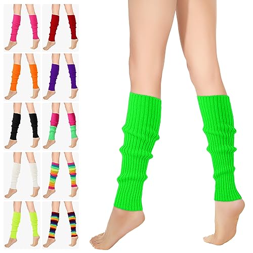 RYMAUP® Stilvolle 80er und 90er Jahre Beinwärmer für Damen, gerippte Beinsocken, trendige Accessoires für Yoga, Laufen, Wandern,fluoreszierendes Gelb von RYMAUP