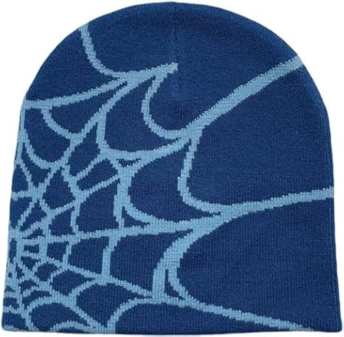 RYMAUP®Spider Web Hat spider web beanie,hat,Slouch Beanie Leichte Jersey,Y2k Baggy Slouchy Beanie Cap Skull Cap Beanie,Sie Herbst Frühling,dunkelblau + hellblau von RYMAUP
