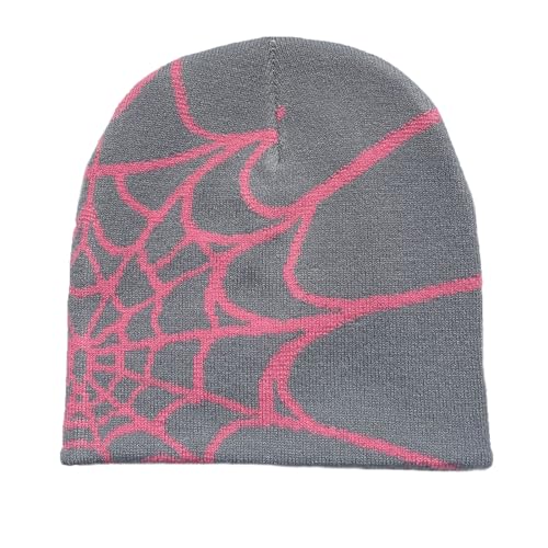 RYMAUP®Spider Web Hat Spider Web Beanie,hat,Slouch Beanie Leichte Jersey,Y2k Baggy Slouchy Beanie Cap Skull Cap Beanie,Sie Herbst Frühling,grau + rosa von RYMAUP