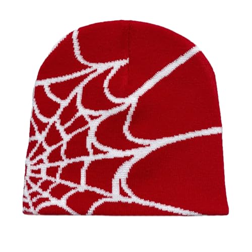 RYMAUP®Spider Web Hat Spider Web Beanie,hat,Slouch Beanie Leichte Jersey,Y2k Baggy Slouchy Beanie Cap Skull Cap Beanie,Sie Herbst Frühling,rot+schwarz von RYMAUP