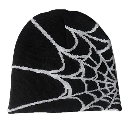 RYMAUP®Spider Web Hat Y2k Baggy Slouchy Beanie Cap Skull Cap Beanie,Sie Herbst Frühling,Spider Web Beanie,hat,Slouch Beanie Leichte Jersey,Schwarz von RYMAUP