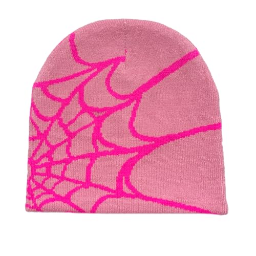 RYMAUP®Spider Web Hat spider web beanie,hat,Slouch Beanie Leichte Jersey,Y2k Baggy Slouchy Beanie Cap Skull Cap Beanie,Sie Herbst Frühling,Dunkelrosa + Hellrosa von RYMAUP