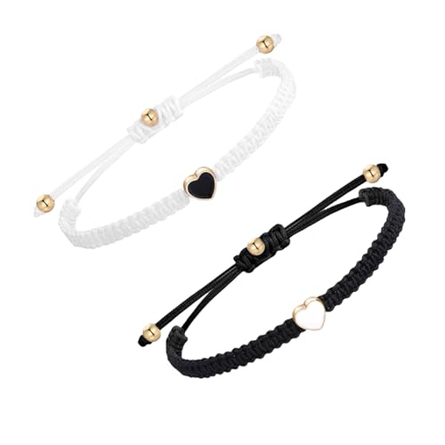 RYMAUP 2er Pack Armband Damen Herz Freundschaftsarmbänder Passende Partnerarmbänder Verstellbare Kordel Freundschaftsarmband Pärchen BFF Handgemachtes Geflochtenes Armband von RYMAUP