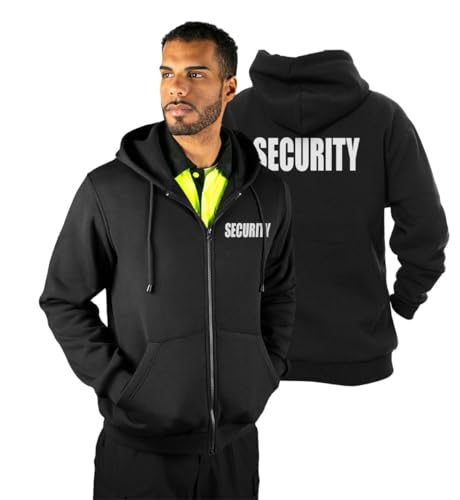 RYNO GEAR Herren Security Guard Silkscreen Front & Back Schwarz Full Zip Hoodie Fleece Hoodie, Schwarz/Weiß ID, XXX-Large von RYNO GEAR