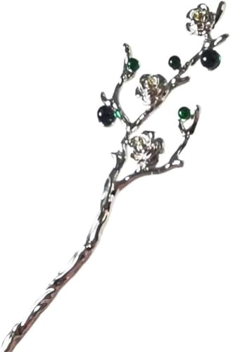 Haarnadel, chinesischer Haarschmuck, Haarstäbchen for Damen, 1 Haarstab in Zweigform mit Perlen und Blumenmuster, dekorative Haarstäbchen, modische Haarnadeln im chinesischen Stil for Damenknoten(Silv von RYRYR