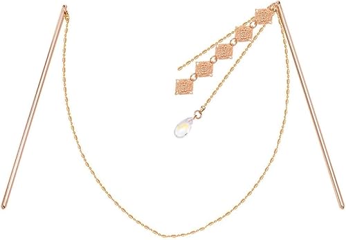 Haarnadel, chinesischer Haarschmuck, Haarstäbchen for Frauen, Metall-Haarstäbe for Dutts, 1 Stück baumelnde Haarstäbchen mit Quaste und Kette, elegante Haarnadeln, traditionelle klassische Doppel-Esss von RYRYR