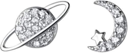 Persönlichkeit Ohrringe for Frauen Trendy Vintage 1 Paar Ohrstecker Asymmetrische Planetenmutter Minimond mit Luxusschmuck Silberfarbe Modegeschenk von RYRYR