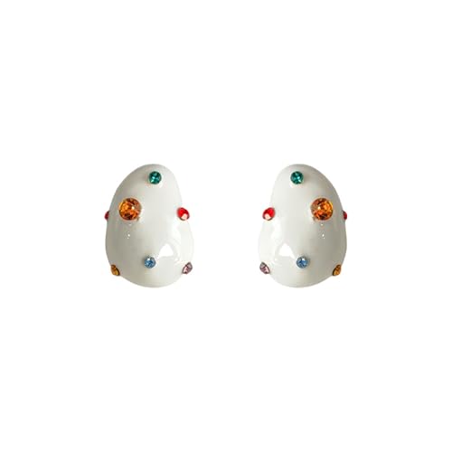 Persönlichkeit Ohrringe for Frauen Trendy Vintage 1 Paar Ohrstecker Modedesign weiß unregelmäßig mit farbigen Strasssteinen Schmuck Geschenke von RYRYR