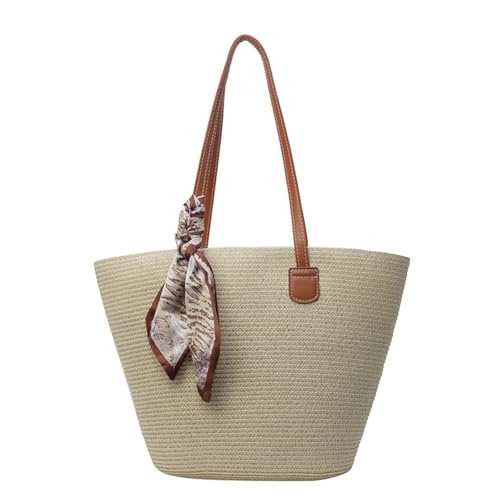 RYRYR Stroh-Umhängetasche for Damen, handgefertigte Strand-Umhängetaschen for Damen, handgewebte Mode-Urlaubstasche mit großem Fassungsvermögen(Off-white) von RYRYR