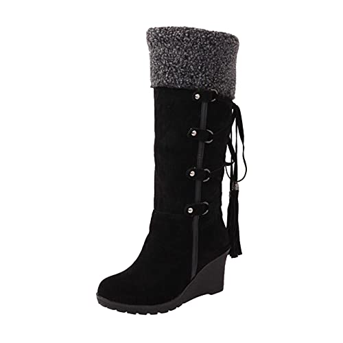 Biker Hohe Boots Flache Hohe Boots Damen Schwarz Beige 51 Elegant Leder Mit Fell Halblange Stiefel Winter Winterstiefel Winterschuhe Schuhe Sneaker Stiefelette Wanderschuhe Winterhohe Boots 8 von RYTEJFES