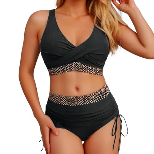 Bikini Damen Set Zweiteiliger Badeanzug Große Oberweite Bikinis Größen Curvy Swimwear Women Shape High Waist Größe Hose Bauchweg Oberteil Push Up 2 Teilig Bikini-Sets Für Mollige Frauen Zweiteilig von RYTEJFES