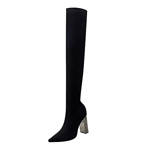 Boots Damen Leder, Klassisch Gefüttert Sexy Rutschfester Boots Hackenschuhe Wildleder Warme Vintage Bequeme Stiefel Langschaftstiefel Blockabsatz Overknee Kniehoch Wildleder-Optik Stiefeletten Schuhe von RYTEJFES