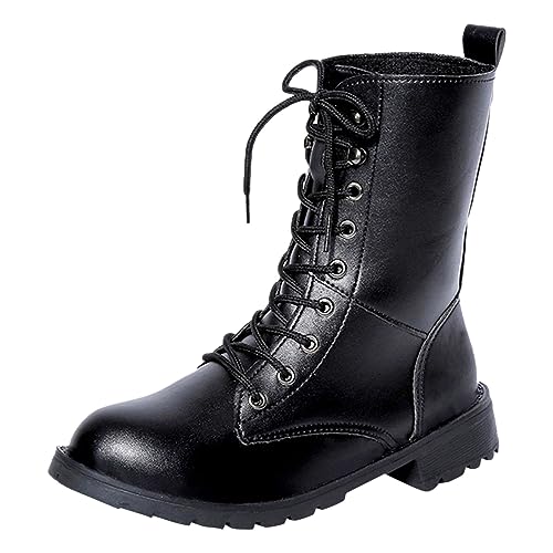 Boots Damen Leder, Round Flat Lange Vintage Stiefel Schuhe Bequeme Casual Herbst Ankle Boots Cowboystiefel Flach Retro Halbhohe Veloursleder Stiefeletten Damen Boots von RYTEJFES