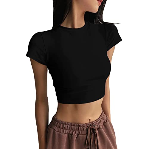 Crop Tops Damen Sexy Langarm Bauchfrei Oberteile Casual Rundhals Langarmshirt Pullover Sweatshirt Cropped Oberteile Shirt Langarmtops für Teenager Mädchen Frauen von RYTEJFES