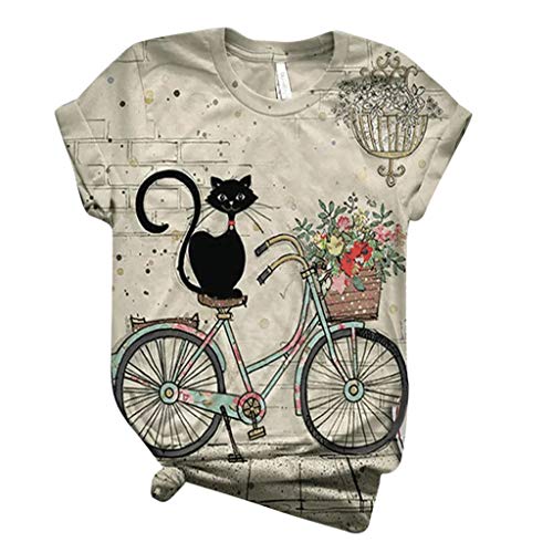 Damen 3D T-Shirt Katze Muster Druck Sommer Beiläufige Kurzarm T-Shirts T-stücke Rundhals Tshirt Sonnenblume Giraffe Hund Kuh Muster Oberteile Bluse Shirts Tops Tees Frauen Teenager von RYTEJFES