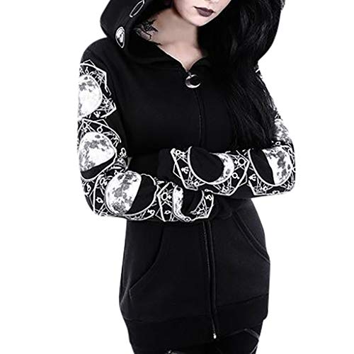 Damen Gothic Jacke mit Kapuze Witchcraft Hooded Sweatshirt Rock Pullover Hoodie mit Reißverschluss Schuhe Schmuck Moon Druck Schwarz Punk Harajuku Stil Vintage Karneval Fasching Kostüm von RYTEJFES