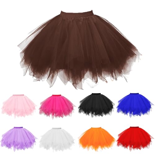 Damen tüllrock braun brauner Fasching Karneval tüll Rock tütü tanzkleid Ballerina Ballett Tutu Tull 50er mini tullrock Frauen Ballettrock Dame Tanzrock mädchen 70er tul von RYTEJFES