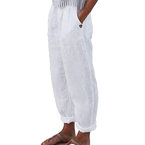 Freizeithose Damen Lang Baumwolle Weites Bein Bunt Kurzgröße 21 22 Leinenhose Sommerhose Leinenhose Haremshose Stoffhose Pumphose Weiße Sommer Leicht Elegant Stretch Leinen Luftig Schlupfhose von RYTEJFES