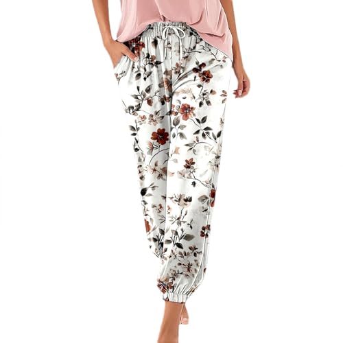 Haremshose Damen Lange Schlupfhose Boho Strandhose, Leicht Freizeithose Loose Sommerhose mit Taschen, S-5XL von RYTEJFES