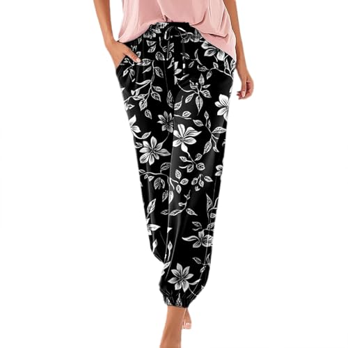 Haremshose Damen Lange Schlupfhose Boho Strandhose, Leicht Freizeithose Loose Sommerhose mit Taschen, S-5XL von RYTEJFES