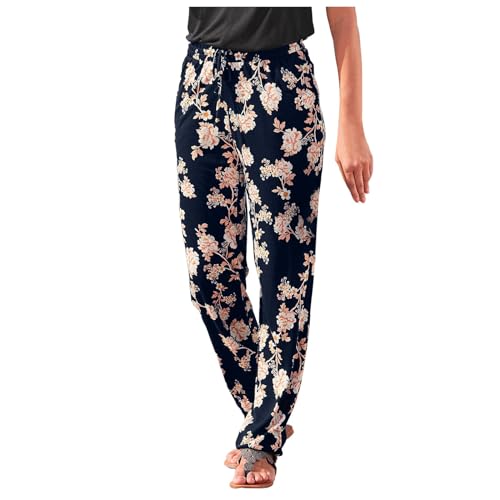 Haremshose Damen Lange Schlupfhose Boho Strandhose, Leicht Freizeithose Loose Sommerhose mit Taschen, S-5XL von RYTEJFES