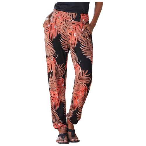 Haremshose Damen Lange Schlupfhose Boho Strandhose, Leicht Freizeithose Loose Sommerhose mit Taschen, S-5XL von RYTEJFES