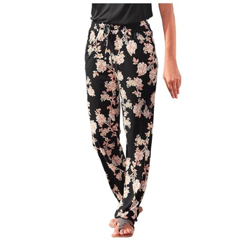 Haremshose Damen Lange Schlupfhose Boho Strandhose, Leicht Freizeithose Loose Sommerhose mit Taschen, S-5XL von RYTEJFES