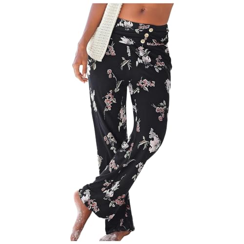 Haremshose Damen Lange Schlupfhose Boho Strandhose, Leicht Freizeithose Loose Sommerhose mit Taschen, S-5XL von RYTEJFES