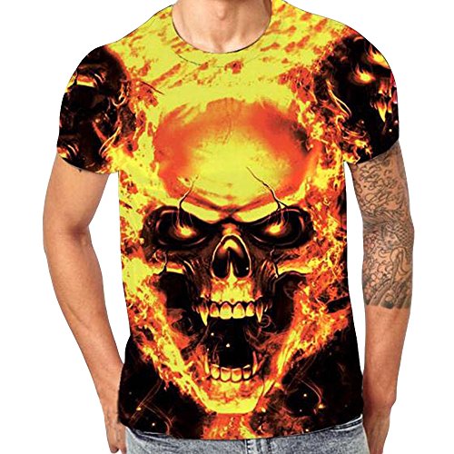 Herren 3D T-Shirt mit Totenkopf, 3D Druck Sport Kurzarm Casual Top Rundhals Shirts Schlanke 3D-gedruckte O-Ausschnitt Bluse Männer Sommer Lässiges Tees Lustige von RYTEJFES