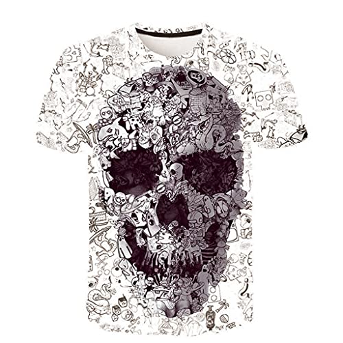 Herren 3D T-Shirt mit Totenkopf, 3D Druck Sport Kurzarm Casual Top Rundhals Shirts Schlanke 3D-gedruckte O-Ausschnitt Bluse Männer Sommer Lässiges Tees Lustige von RYTEJFES