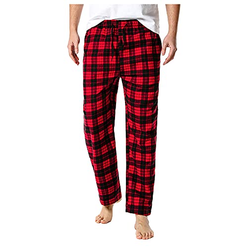 Herren Karierte Pyjamahosen Klassisch Schlafanzughosen Lang Schlafanzug Pyjama Hose Mittlere Taille Soft Nachtwäsche Baumwolle Hose Plaid Schlafhose Bottoms mit Elastischer Taille Freizeithose von RYTEJFES