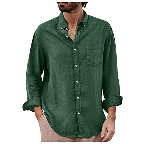 Herren Leinen Shirt Langarm Sommershirt Freizeithemden Mit Knöpfe Classic Henley Shirt Regular fit Langarmtops Mode V-Ausschnitt Hemden Männer Sommer Hawaiihemd Revers Herrenhemd von RYTEJFES