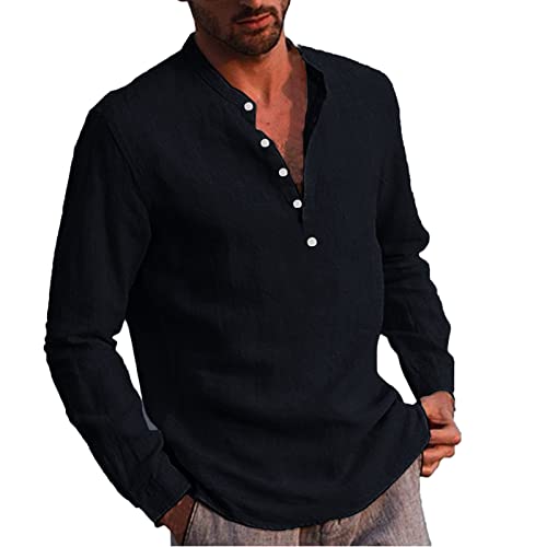 Herren Leinenhemd Langarm Freizeithemd Businesshemd Sommer Baumwolle Bequem Langarmshirt Männer Slim Fit Knöpfen Strandhemd Casual Herrenhemd Henley Shirts Leinen Hemden von RYTEJFES