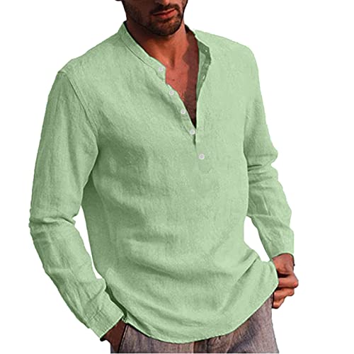 Herren Leinenhemd Langarm Freizeithemd Businesshemd Sommer Baumwolle Bequem Langarmshirt Männer Slim Fit Knöpfen Strandhemd Casual Herrenhemd Henley Shirts Leinen Hemden von RYTEJFES