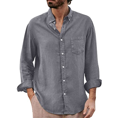 Herren Leinenshirt Langarm Freizeithemd Businesshemd Sommer Baumwolle Weich Langarmhemd Männer Slim Fit Button-down Strandhemd Lässig Herrenhemd Henley Shirts Leinen Hemd von RYTEJFES