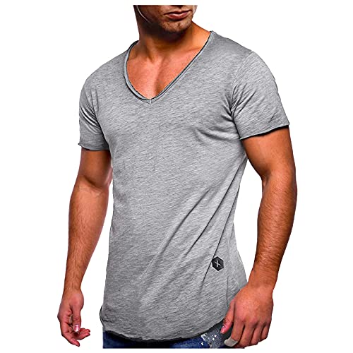 Herren T-Shirt Sport Fitness Kurzarm Tops Slim fit T-Shirts Männer Gym Muskelshirt Sommer Vintage Kurzarmshirt V-Ausschnitt Bedruckte Kurzen Ärmeln Freizeit Bluse von RYTEJFES