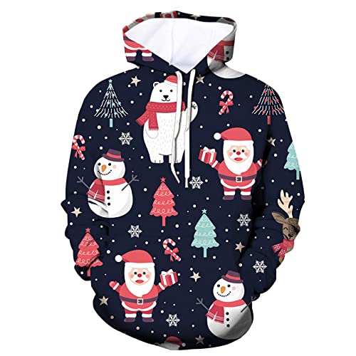 Herren Weihnachtspulli Hässlich mit Kapuze Hoody Christmas Pullover Lange Ärmel Dwarf Xmas Jumper Männer Hässlicher Weihnachtspullover Tops Freizeit 3D Drucken Weihnachts-Hoodie Kapuzenpullover von RYTEJFES