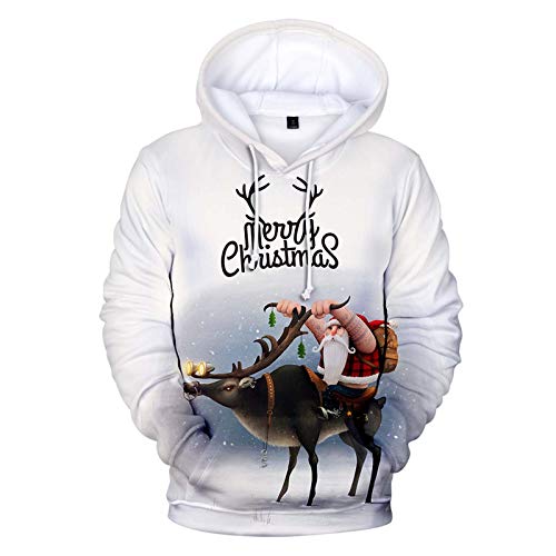 Herren Weihnachtspullover Rentier Lustig 3D Hoodie Sweatshirts Casual Loose Kapuzenpullover Weihnachtspulli Weihnachten Langarm Kordelzug Pullover mit Kapuze Xmas Pulli von RYTEJFES