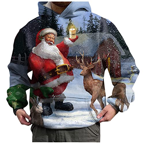 Herren Weihnachtspullover Rentier Lustig 3D Hoodie Sweatshirts Casual Loose Kapuzenpullover Weihnachtspulli Weihnachten Langarm Kordelzug Pullover mit Kapuze Xmas Pulli von RYTEJFES