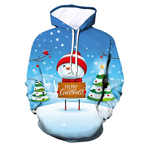 RYTEJFES Herren Weihnachtspullover Rentier Lustig 3D Hoodie Sweatshirts Casual Loose Kapuzenpullover Weihnachtspulli Weihnachten Langarm Kordelzug Pullover mit Kapuze Xmas Pulli von RYTEJFES