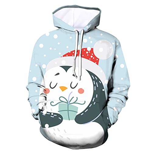 RYTEJFES Herren Weihnachtspullover Rentier Lustig 3D Hoodie Sweatshirts Casual Loose Kapuzenpullover Weihnachtspulli Weihnachten Langarm Kordelzug Pullover mit Kapuze Xmas Pulli von RYTEJFES