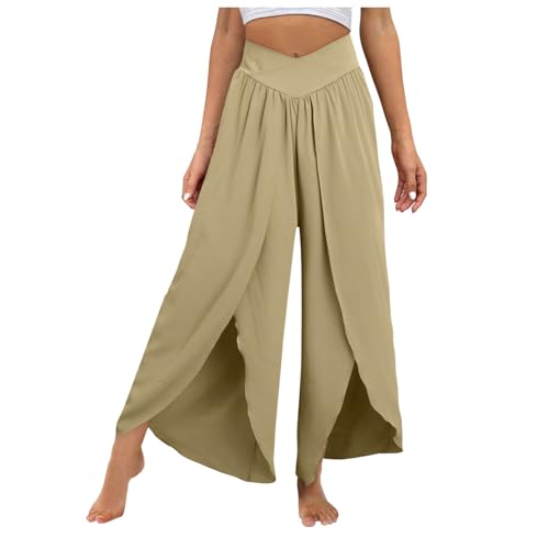 Hosenrock Damen Lang Elegant 7/8 Kurz Kurzgröße Sommer Midi Weite Hose Stretch Palazzo Hose High Waist Mit Gummizug Schwarz Bunt Langgröße Jogginghose Leinenhose Sporthose Haremshose Sommerhose Leicht von RYTEJFES