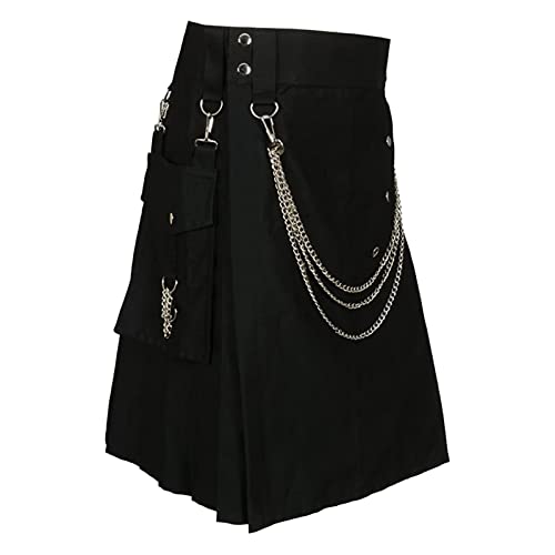 Karierter Rock - Rocker Outfit Herren Swinger Outfit Herren Steampunk Outfit Faltenrock Grau Lack Rock Faltenrock Schwarz Black Skirt Rock Leder Goth Skirt Rock Mit # von RYTEJFES