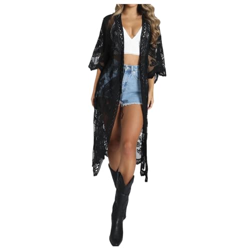 Kimono Damen Boho Kleid Weste Sommer Style Strand Tunika Strandkleider Sachen Lang Strandtunika Pareos Und Strandkleid Cardigan Häkelweste Hippie Bikini Cover Up Festival Outfit von RYTEJFES