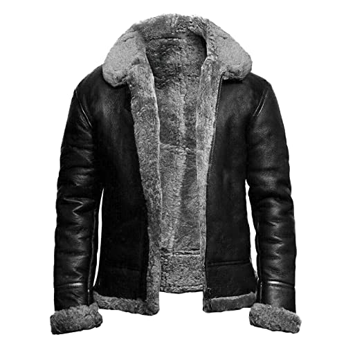 Lederjacke Herren Schwarz: Pilotenjacke Herren Arbeitsjacke Winter Baumwollkleidung Winter College Jacke Herren Wintermantel Kurz Wolle Teddyjacke Mit Fellkragen Winterjacke Trachtenjacke Pelzmantel von RYTEJFES